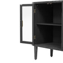 TREXM Farmhouse Sideboard Cabinet with Storage, Wood Buffet Cabinet with Glass Doors and Adjustable Shelves for Kitchen, Dining Room and Living Room (Black)