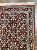 Indo Persian Runner Rug 2.7 x 8, Wool Hand Knotted Vintage Carpet, Red Black, Herati Allover Pattern, Oriental Runner, Rug for Hallway