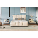 Twin Size Upholstered Platform Bed Velvet Upholstered Bed, Beige