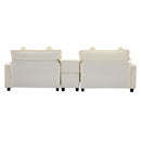 Chenille Upholstered Sectional Sofa with Removable Ottoman, USB Ports, Cup Holders, and Storage, Beige, 111'