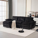 Modern Deep 3-Seat Sofa Couch with Ottoman, Polyester Sofa Sleeper Comfy Upholstered Furniture for Living Room, Apartment, Studio, Office,Dark Black