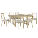 7PCs Extendable Dining Table Set, Farmhouse Extendable Table with 18' Move Leaf, 78' Rustic Wooden Kitchen Table and 6PCs Upholstered Chairs, Expanding Dining Room Table Set
