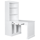 83.4'Tall Bookshelf with Writing Desk, Modern Bookcase with Study Desk, Workstation with Storage Shelf,Storage Bookcase with Open Shelves and LED Lighting for Living Room,Home Office,White