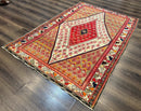 Antique Persian Malayer Rug 4x7, Tribal Senneh Carpet, Geometric, Diamond Design