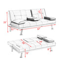 67' Orange Leather Office Sofa Bed, Double Fold, with Coffee Table, Multifunctional