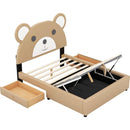 Full Size Upholstery Platform Bed Frame with Cute Bear Shaped Headboard and Two Storage Drawers,Brown