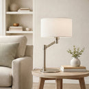 Horizon - Table Lamp With On / Off Switch Curved Base Linen Shade - Brushed Nickel / Silver / White