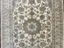 Indo Persian Rug 4x6, Floral Medallion, Beige, Handmade Wool Vintage Carpet 4 x 6 ft