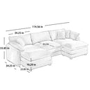 Modern Oversized Modular Cushion Sofa with Ottoman, Grey Corduroy L-Shaped Low Back Deep Seating Sofa Set