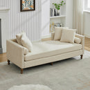 Beige Chenille Upholstered Chaise Lounge with Nailheads, Sleeper Sofa Couch With 4 Throw Pillows&2 Bolsters, Daybed with Rubberwood Legs, 75.2'' Wide