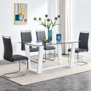 Glass Dining Table Large Modern Minimalist Rectangular for 6-8 with 0.4' Tempered Glass Tabletop and white MDF Trapezoid Bracket,For Kitchen Dining Living Meeting Room Banquet Hall F-1550