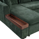 Elegant Chenille L-Shaped Sofa with Wooden Storage Compartment, Green, 93.7 Inches