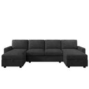 Convertible U-shaped Sectional Sofa with Storage Chaise Lounges and USB Ports, Black Twill Polyester, 103.9 Inches