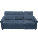 2-in-1 Sofa 82' Three-seater Sofa with Sofa Bed and Reversible Recliner, Blue Chenille