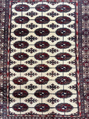 Pakistani Bokhara Rug 4x6, Turkoman Carpet, Vintage Handmade Wool Rug, Ivory