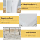 Table and chair set.63'x31.5x30' Luxurious Pandora patterned Sintered Stone Tabletop with Silver Stainless Steel Legs.Paried With 4 White PU Chairs with a vertical stripe design on the backrest.