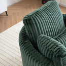 Oversized 360 Degreed Swivel Accent Chair Modern Soft Plush Corduroy Round Barrel Chair for Living Room Bedroom with Pillows, Green