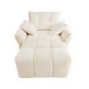 Modern Ergonomic Single Seater Sofa with Ottoman, High-Resilience Support, White Chenille