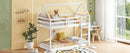 Twin over Twin Rubber Wood Floor Bunk Bed, with ladder,Guardrails,House-Shaped-Bunk Bed,White