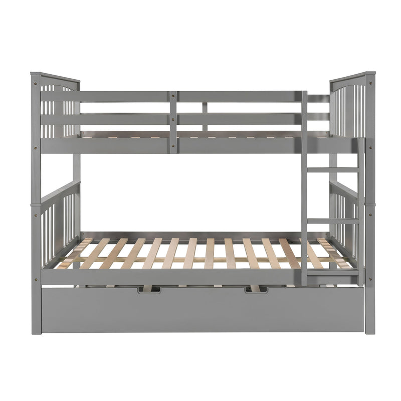 Full over Full Bunk Bed with Twin Size Trundle and Ladder-White