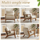 Beige Linen Upholstered Accent Chair Wide Armrests