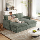 Corduroy fabric 2-seater comfortable cloud sofa with 2 movable footrests for living room, oversized deep-seat recliner, upholstered large-size deep-seat sofa with 2 cushions
