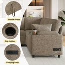 U-Shaped Sectional Sofa Bed With Storage, Charging Ports, And Cup Holders - Brown
