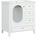 30' Bathroom Vanity with Sink, Bathroom Vanity Cabinet with Three Drawers and Door, Solid Wood and MDF, White