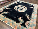 Black Chinese Wool Rug 8x10 with Dragons, Rainbow Borders, Rare