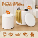 White Round Boucle Velvet Upholstered Storage Ottoman