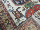 7' X 10' Vintage Handmade Knotted Turkish Wool Rug Birds Animal Ivory Organic