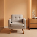 Beige Mid Century Accent Chair With Tufted Upholstery