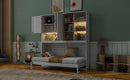 Twin Size Wall Murphy Bed with Top Cabinet, Shelves ,Space Saving Foldable Bed with Light & USB,White