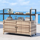 Large Outdoor Kitchen Rolling Cart With Black Glass Top