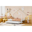 Twin Size Metal House Bed with Twin Size Trundle, White