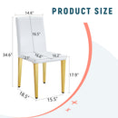 A Set of 4 White PU Leather Backrest Chairs with Gold Metal Legs - A Perfect Match, Suitable for Minimalist and Contemporary Home Décor Styles, With Product Dimensions of 16.2*18.5*34.6 inches