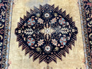 Indo Persian Heriz Rug 8x12, Camel Hair Tan and Navy Blue, Decorative