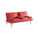 67-inch Red Leather Multifunctional Double Folding Sofa Bed with Coffee Table for Office Use