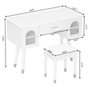 Elegant Vanity Makeup Table & Chair Set, Modern Dressing Table with Organizer, Writing Desk, Charging Port, Black