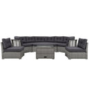Elegant Patio Furniture Set Outdoor Daybed Rattan Sectional with Cushions and Center Table, Grey, Iron + Rattan