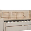 Twin Size Upholstered Daybed with Drawers, Shelves, Flip Cabinets & Side Table (Beige)