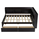 Full Size L-shaped Bookcases Bed with Power Outlets, USB Charging Ports,Two Drawers,Espresso