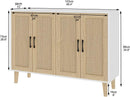 Buffet Storage Cabinet White Rattan Decor 4 Doors 48 Inch