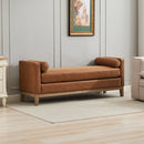 Elegant Upholstered Bench,Daybed,Ottoman with Wood Legs & 2 Bolster Pillows,Brown PU,66.34'W