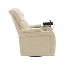 Home Theater Recliner with 270 Degree Swivel, PU Leather, Power Recliner with Tray Table, Phone Holder, Cup Holder, USB Port, White