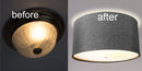 16"W Moderne Flush Mount Conversion Kit  Granite Gray Burlap Hardback Drum Lampshade