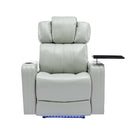 Modern PU Leather Power Recliner with Cooling Cup Holder, Bluetooth Speaker, LED Lights, USB Ports, Tray Table, Arm Storage, Grey