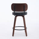 Swivel Bar Stools Set of 2, 26' Upholstered Faux Leather Counter Height Barstools with Walnut Back & Bentwood Legs, Mid Century Modern Bar Chairs Island Stools for Kitchen Counter, Black PU, SW1864BK