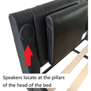 Faux Leather Upholstered Platform Bed Frame with led lighting, Bluetooth connection to play music control, Backrest vibration massage, Curve Design, Wood Slat Support, Exhibited Speakers,King Size