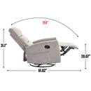 Manual Recliner Chair with Rocker and Swivel in Fabric for Living Room, Grey